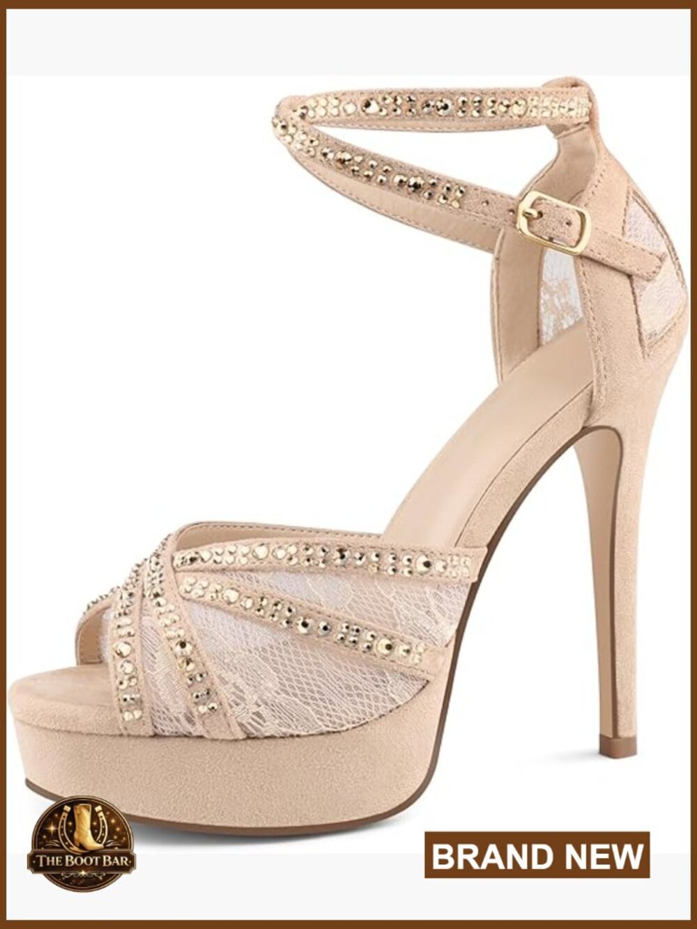 Platform Heels Peep Toe Pumps Rhinestone Stilettos Ankle Strap Party Dance Prom - Picture 1 of 7